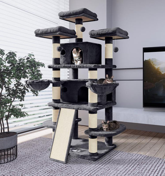 Purrfest 68 Inches Cat Tree House with Condo, Scratching Post, and Multi-Level Towers for Cats