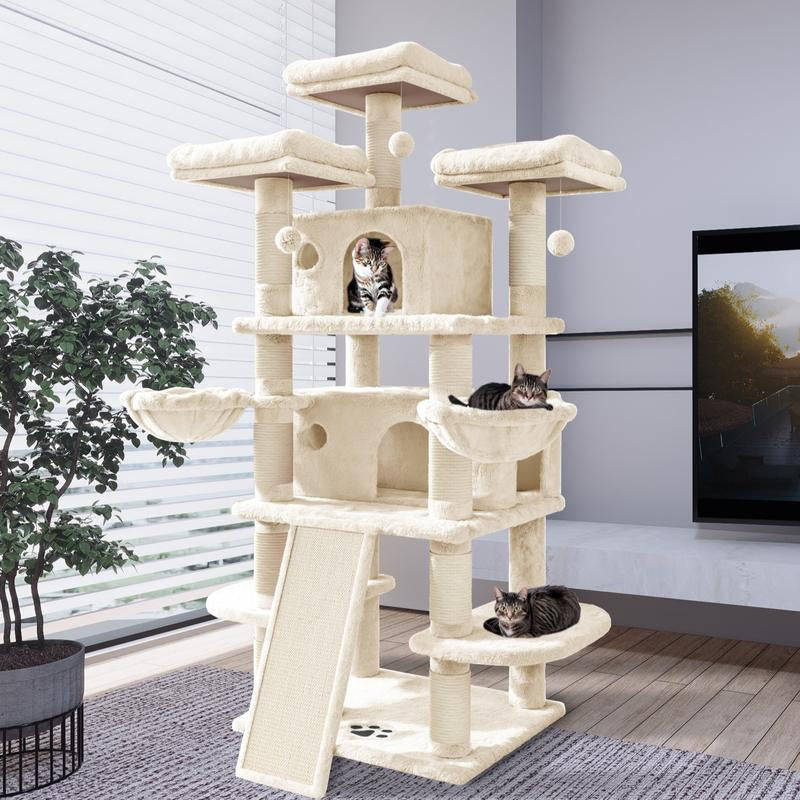 Purrfest 68 Inches Cat Tree House with Condo, Scratching Post, and Multi-Level Towers for Cats