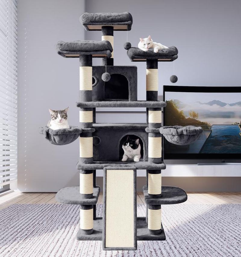 Purrfest 68 Inches Cat Tree House with Condo, Scratching Post, and Multi-Level Towers for Cats