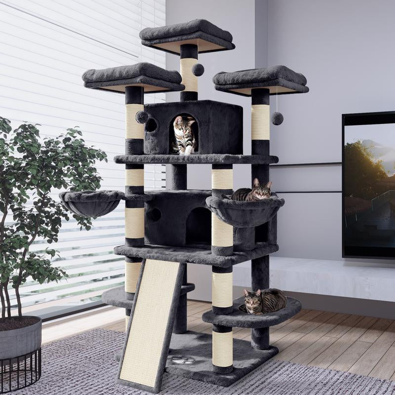 Purrfest 68 Inches Cat Tree House with Condo, Scratching Post, and Multi-Level Towers for Cats