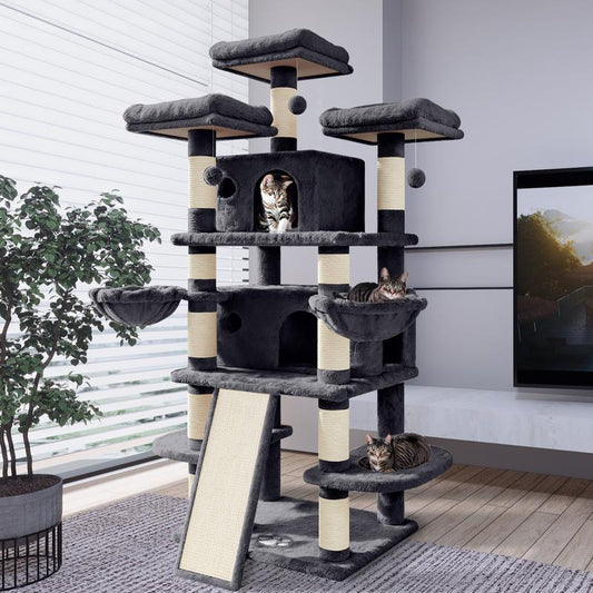 Purrfest 68 Inches Cat Tree House with Condo, Scratching Post, and Multi-Level Towers for Cats