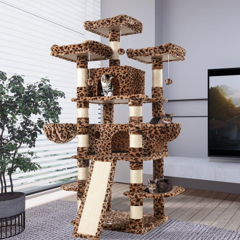 Purrfest 68 Inches Cat Tree House with Condo, Scratching Post, and Multi-Level Towers for Cats