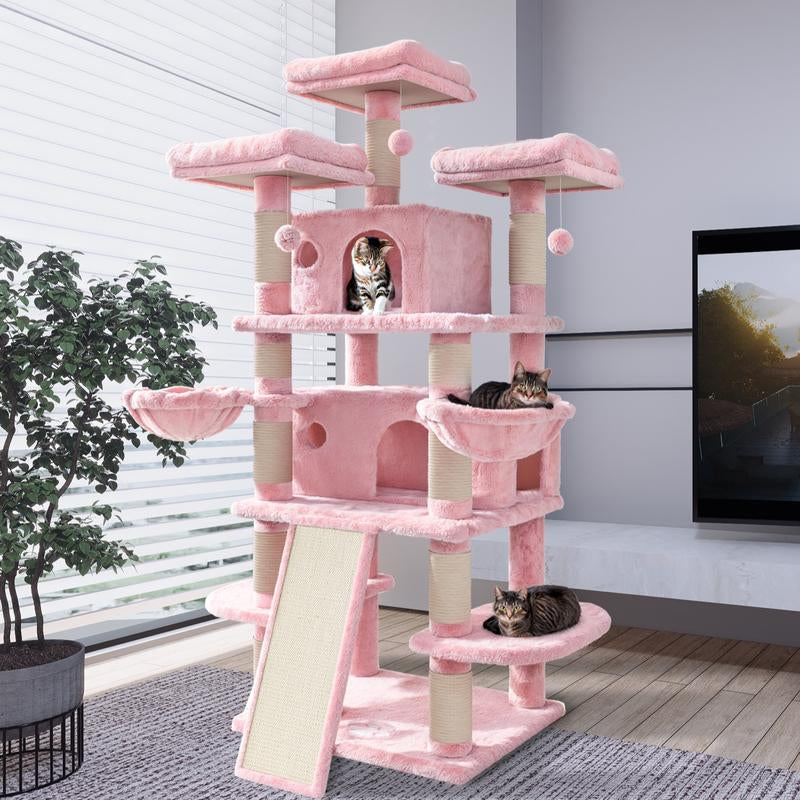 Purrfest 68 Inches Cat Tree House with Condo, Scratching Post, and Multi-Level Towers for Cats