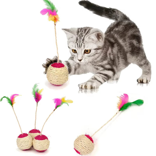 Interactieve Sisal Krabbol met Veer – Speelplezier voor Kittens!